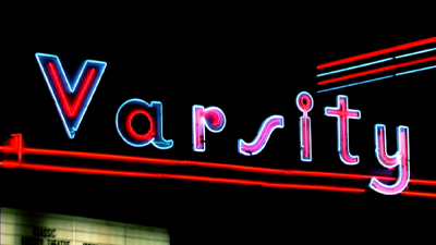 The neon lights of the Varsity Theatre, Davis, CA.