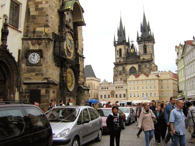 The astronomical clock and the Tyn church, Prague, August 16th 2005