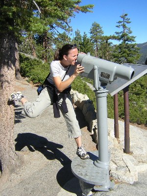 Courtney looks at Yosemite valley through a telescope, 14th September 2004.
