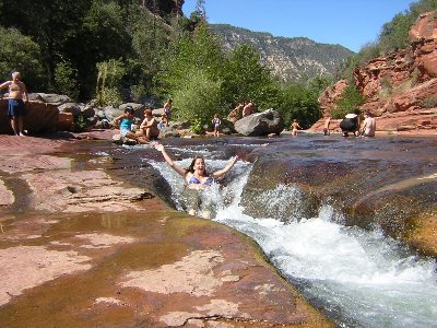 Courtney sliding at Slide Rock, 9th September 2004.