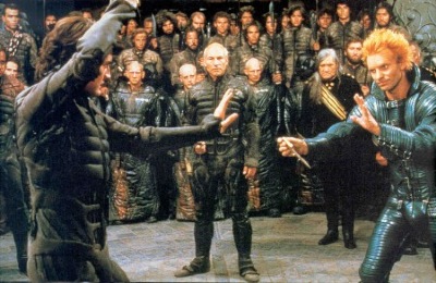 Kyle MacLachlan and Sting face off as Patrick Stewart officiates in Dune's climactic fight.