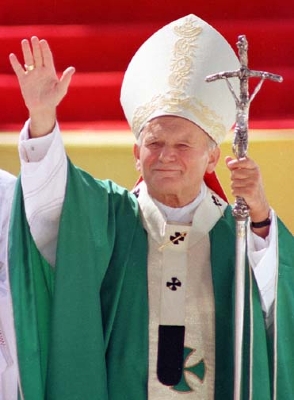 Pope John-Paul II waves goodbye.