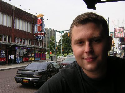 Liam in front of BB King's, Memphis, TN, 3rd September 2004.