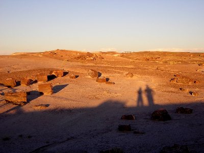 Liam and Courtney's shadows, Petrified Forest, AZ, 8th September 2004.