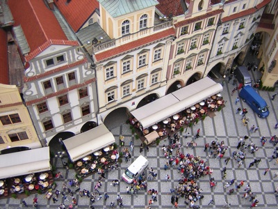 View from the top of the clock tower, Prague, August 16th 2005