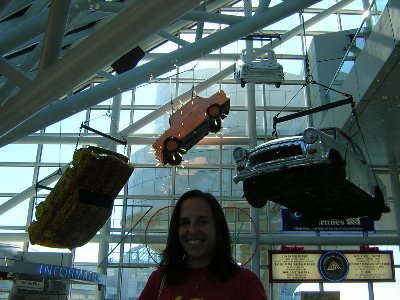 Courtney beneath U2's old Trabants, Rock 'n' Roll Hall of Fame, August 31st 2004.