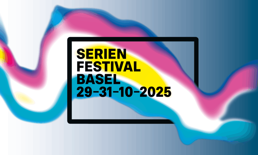 Serien Festival Basel logo: an amorphous substance of blue, purple, white, yellow and cyan matter, or perhaps energy, wafts through a 16:9 frame, infusing it with life and creativity.